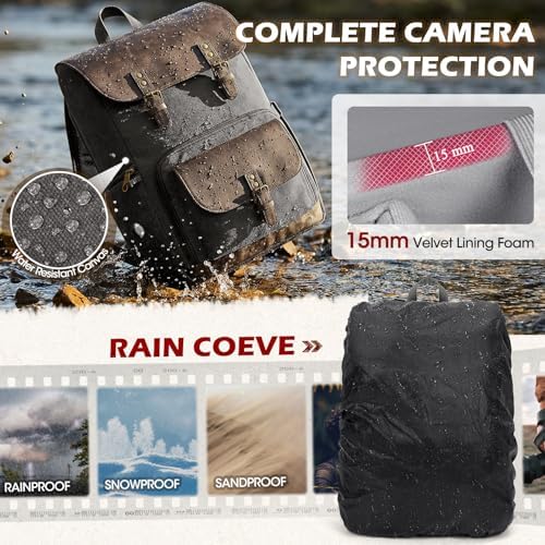 RAINSMORE Vintage Camera Bag with Side Access for DSLR/SLR Mirrorless - Image 5