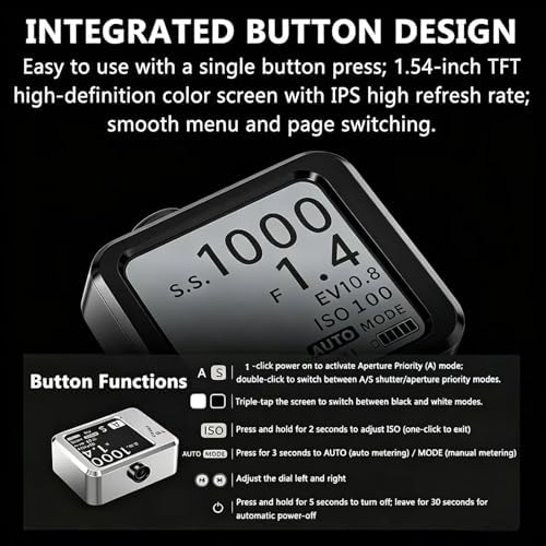 Camera Light Meter, 30°Fov Digital Exposure Meter, 1.54 Inch Display, Ev Range 1-22, High-Precision Sensor, Adjustable Shooting Mode, Cold Shoe Mount, for Vintage Film Photography - Image 3