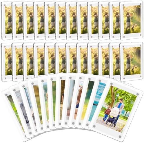 36 Pack Acrylic Mini Polaroid Frame for Photos Magnetic Refrigerator Mini Picture Frames for Instax Photo Display, Double Sided Clear 2.36 X 3.54 Inch by COYMOS