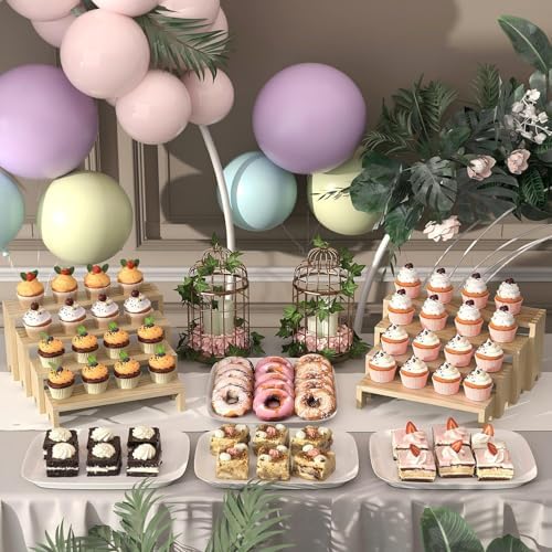 2 Set Wooden Tiered Risers Display Stands for Vendor Events,Stackable Wood Cupcake Display Stand,Farmhouse Decor Wood Dessert Table Display Set,Vendor Booth Display Items,Food Display Risers for Party - Image 2
