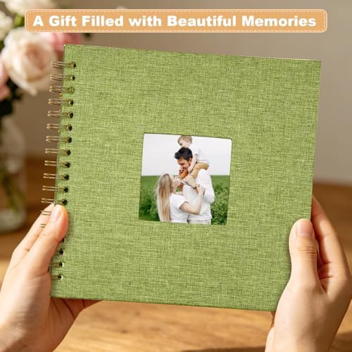 Scrapbook Photo Album Linen Cover, 10 x 10 Inch Hardcover Kraft White Pages Memory Book, for Travel Wedding Guest Book Christmas Baby Shower (20 Sheets/ 40 Pages,Matcha) - Image 6