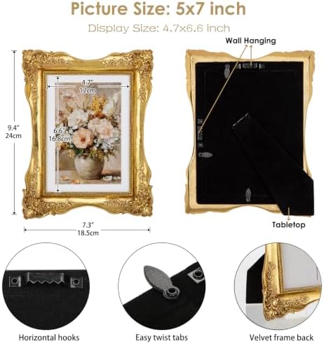 Gold Vintage Picture Frame 5x7, Antique Ornate Photo Frame Décor - Image 3