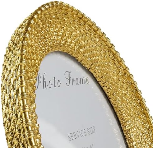 Cuspin 6x6 Round Gold Picture Frame, Vintage Woven Circle Photo Frame - Image 4