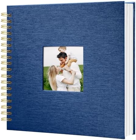 Scrapbook Photo Album Linen Cover, 10 x 10 Inch Hardcover Kraft White Pages Memory Book, for Travel Wedding Guest Book Christmas Baby Shower (20 Sheets/ 40 Pages,Blue) by HenPisen