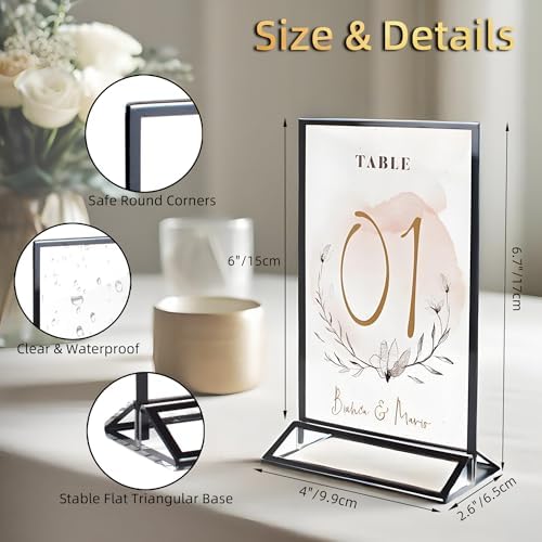 4x6 Picture Frames Acrylic Sign Holder 6 Pack Menu Stands, Double-sided Picture Stands for Wedding Table Numbers Holders, Table Top Display Wedding Sign Stand Vertical Flyer Holder, Black - Image 2
