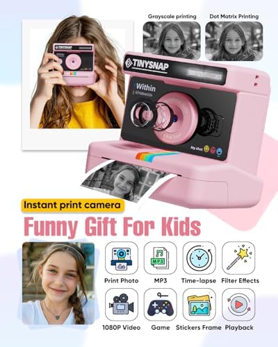 Instant Print Camera for Kids,2.4 Inch Screen Kids Instant Cameras, Christmas Birthday Gifts for Girls Age 3-12, Portable Toddler Toy for 3 4 5 6 7 8 9 10 Year Old Girls Boys (Pink) - Image 2