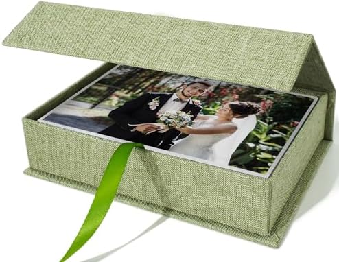 Vienrose Small Photo Storage Box, 5"x7", Linen Postcard Keeper, Grass Green by Vienrose