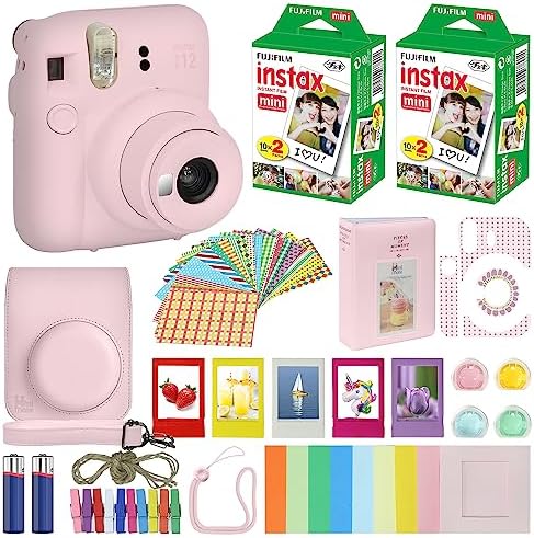 Fujifilm Instax Mini 12 Instant Camera Blossom Pink + Carrying Case + Fuji Instax Film Value Pack (40 Sheets) Accessories Bundle, Color Filters, Photo Album, Assorted Frames by FUJIFILM