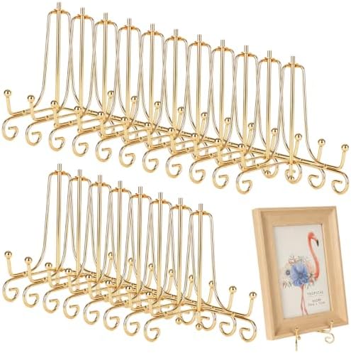 YAYODS 20 Pack Plate Stands for Display 4 Inch Iron Easel Stand Holder, Foldable Plate Picture Holder Display Stand for Photo Frames Decorative Books Arts, Gold by YAYODS