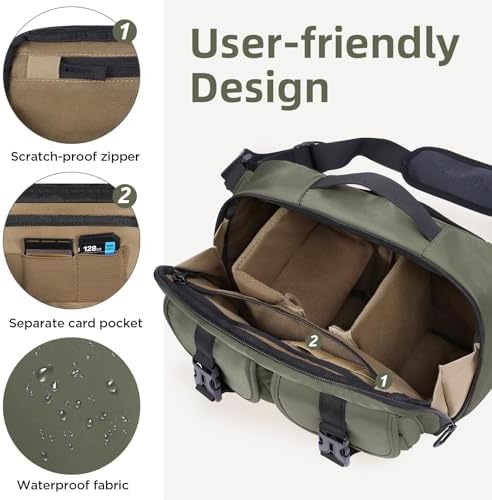 TAAOKA Camera Sling Bag,DSLR Camera Bag with Tripod Holder,Waterproof Camera Shoulder Crossbody Bag for Photographers(Green) - Image 3