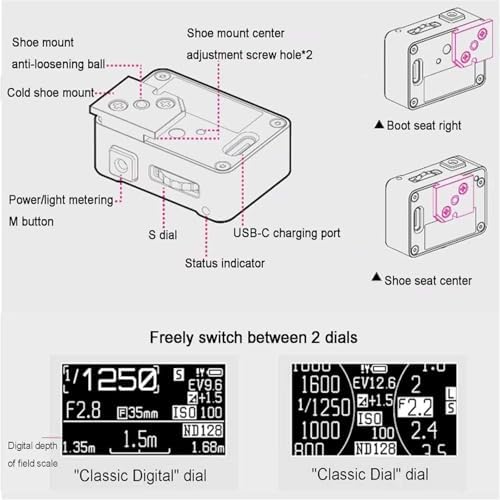 Camera Light Meter, Photography Light Meter, Exposure Indicator, OLED Screen, Cold Shoe Mount, Adjust ISO, Aperture and Shutter Speed Photography, 30° Average Metering, for Vintage Cameras(Black) - Image 3