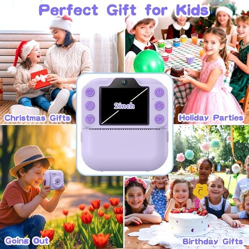Kids Instant Camera with 64GB SD Card, Portable Digital Camera Toy for Girls and Boys Ages 3-12, Toddler Christmas and Birthday Gift for 3 4 5 6 7 8 9 10 Year Old Kids (Blue) (Purple) - Image 5