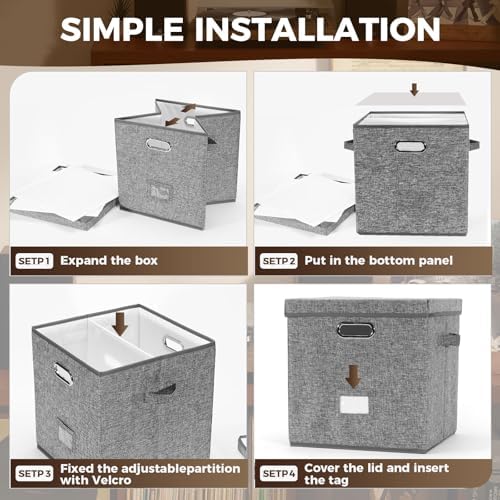 Sturdy Vinyl Record Storage Box - Album Storage Holds up 50+ Single Record, LP Storage Organizer Crate With Lid, Decorative Moving Box For Records, Solutions to Protect Your Precious Collection Grey - Image 5