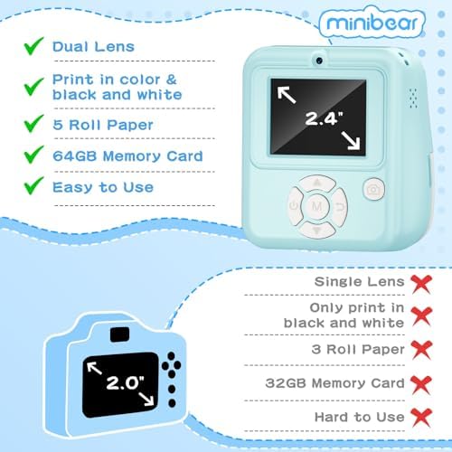 Kids Camera Instant Print, 1080P Kids Digital Camera that Print in 5 Colors - Image 6