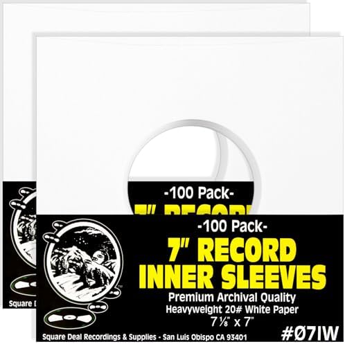 (200) Archival Quality Acid-Free Heavyweight Paper Inner Sleeves for 7 Inch Vinyl Records #07IW by SquareDealRecordingsSupplies