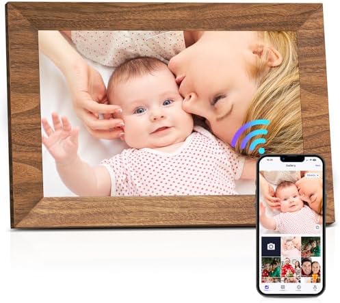 Uhale Digital Picture Frame 32GB Storage 10.1 Inch Wood WiFi Electronic Photo Frames SD Card Slot IPS Touch Screen HD Display Auto Rotate Slideshow Share Videos Photos Instantly Send Wishes Remotely by BrightandPowerYourLife