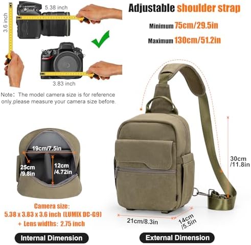 Cwatcun Sling Camera Bag Canvas, Compact Crossbody Case with Rain Cover - Image 2