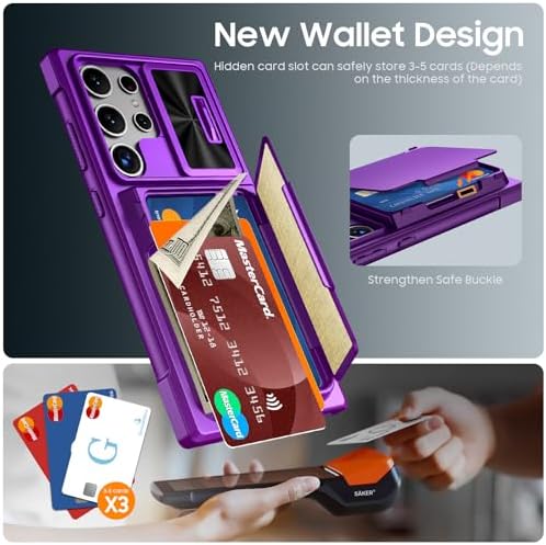 GooseBox for Galaxy S24 Ultra Wallet Case with【RFID Blocking】 Card Holder & Camera Cover & Kickstand, Full Body Shockproof Wallet Case for S24 Ultra 6.8Inch 2024 for Women Men-Purple(Upgraded) - Image 3