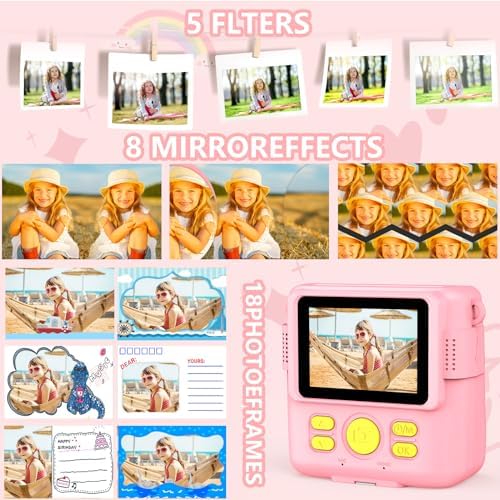 Instant Print Camera for Kids,Christmas Birthday Gifts for Age 3-12 Girls Boys，1080P HD Digital Video Cameras for Toddler,Kids Portable Toy with 3 Rolls Photo Paper，32GB Card-Pink - Image 4