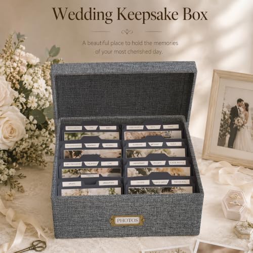 Linen Photo Storage Box, Large Organizer Box, Holds 1700 Picture, Grey - Image 4