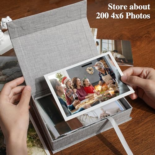 Photo Storage Box 4x6, Linen Photo Box, Memory Box Perfect to Store Your Photo, Pictures, Certificates, Scrapbooking Supplies, Keepsakes and Jewelry Grey - Image 2