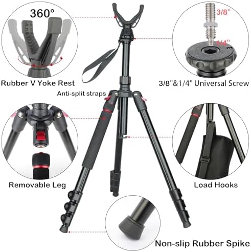 Adjustable Shooting Tripod for Rifles Shooting Stick Level-Lock 3-in-1 Tripod Monopod Bipod, 22.8″-61″ Height, Lightweight Aluminum Alloy with Carrying Bag, Stable Rifle Rest for Hunting & Outdoor - Image 6