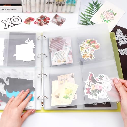 A4 Dies and Stamps Storage Book Binder Folder, Page Protectors Pockets Inserts Organizer for Cutting Dies Stencil Album Stamp Crafts, 1Pcs Yellow Storage Book Cover & 20 Inserts with 1/2/3/4 Pockets - Image 7