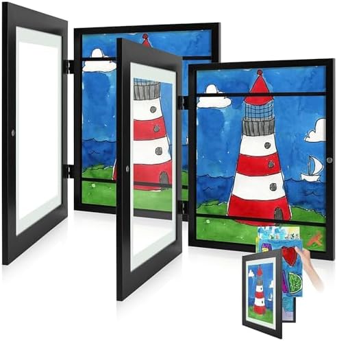 2 Pack 9x12 Front-Opening Kids Artwork Frames Changeable (Black) by GoldenStateArt