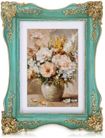Vintage Picture Frame 5x7, Antique Ornate Unique Photo Frame Décor, Teal by Arborus