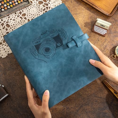 Leather Photo Album for 4x6 Pictures Photo Book With 30 Writing Paper for Family Wedding Anniversary Baby Vacation Picture Album (Blue Camera) - Image 5