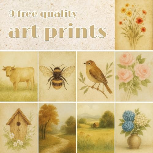 5x7 Rustic Farmhouse Picture Frames with Vintage Prints, Set of 9 - Image 5