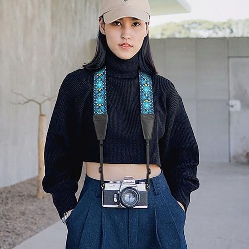Padwa Lifestyle Camera Strap - 2" Full Grain Leather Ends Camera Straps for Photographers, Vintage Embroidered Cotton Weave Soft Suede Fabric Padded Strap Quick Release fits All Cameras - Image 5