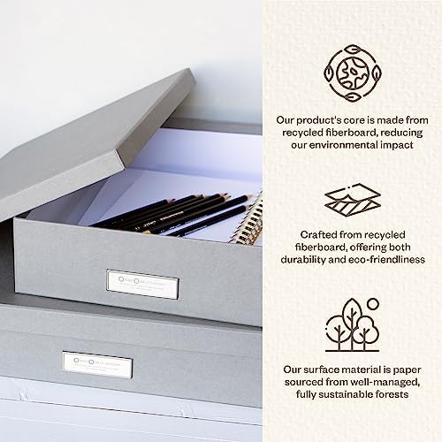 Bigso Sverker Fiberboard Legal and Art Storage Box | Scrapbook Storage Box for Loose Papers and More | Durable Document Boxes with Lid and Metal Label Holder | 17.1’’ x 12.2’’ x 3.3’’ | Grey - Image 6