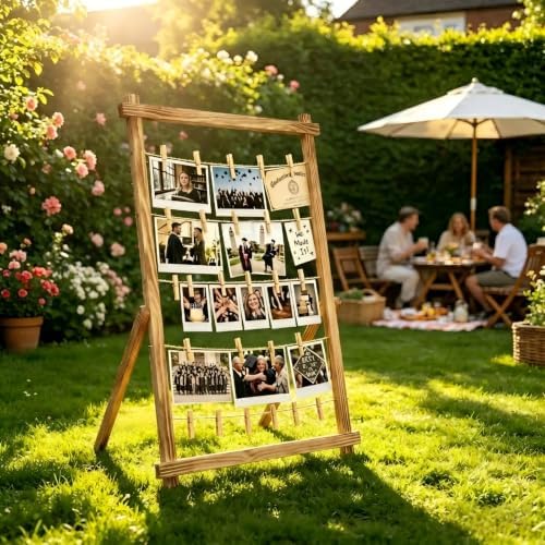 2026 Graduation Decorations Freestanding Wooden Photo Display Board with Clips - Class of 2026 Graduation Centerpiece Table Decorations,Large Picture Frame Collage Holds 30+ Photos (Carbonized Brown) - Image 6