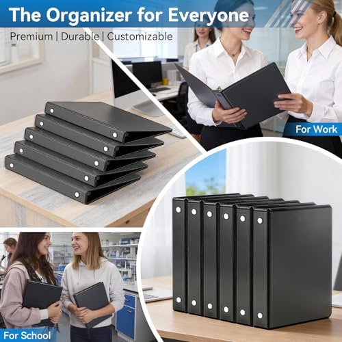 SUIN 1-inch 3 Ring Binder with 2 Interior Pockets, 1''Durable Binders Holds US Letter Size 8.5'' x 11'' Paper - Versatile Binders for Office, Home, and School Use, 6 Pack Black - Image 7