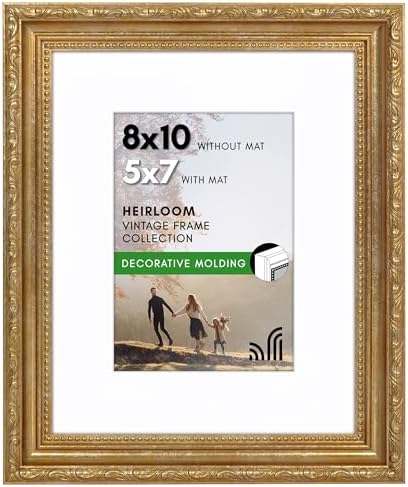 Americanflat 8x10 Picture Frame with Shatter-Resistant Glass - Use as 5x7 Frame with Mat or Display 8x10 Photo Without Mat - Ornate Picture Frames for Wall and Tabletop Display - Gold by Americanflat