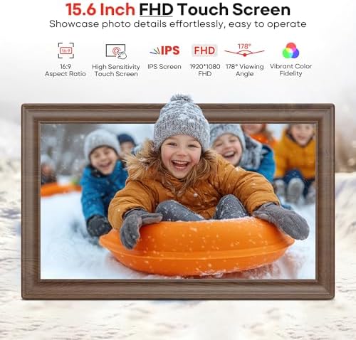 64GB 15.6" Frameo Digital Picture Frame WiFi, Large Electronic Photo Frames Wood 1920 x 1080 IPS FHD Touch Screen, Send Photos from Your Phone from Anywhere, Best Gifts for Family and Friends - Image 4