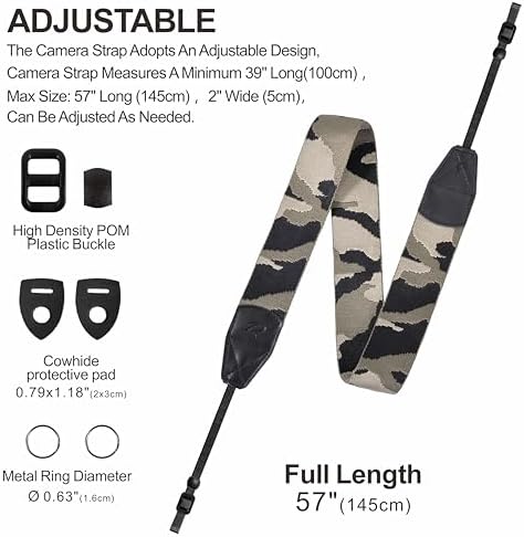 Padwa Lifestyle Camouflage Camera Strap - 2" Wide Genuine Leather Ends Camera Straps for Photographers, Vintage Forest Camo Strap with Camera Quick Release fits All Cameras - Image 5