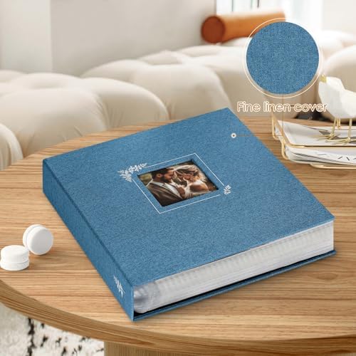 Lanpn Scrapbook Photo Album 8.5x11, Linen Window Design Cover Top Load 3 Ring Folder Binder Photobook Photo Book 8.5 x 11 inch with 30 Plastic Sleeves 60 Pages Blue - Image 3