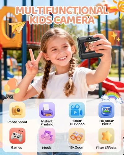 CalineGam Kids Instant Print Camera, 1080P HD Dual Lens with 32GB Card | 2.4" Screen Kids Camera with 3 Paper Rolls, 16X Zoom, Christmas Birthday Gifts for Girls and Boys Age 3-12 - Image 2