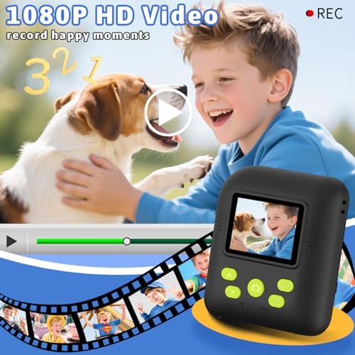 Okaloka Kids Instant Print Camera Toys,1080P HD Toddler Digital Video Camera,Birthday for Girls Boys Age 3-12 Year Old - TF Card Included (Black) - Image 3