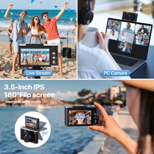 8K Digital Camera for Photography with WiFi 96MP Autofocus Vlogging Camera for YouTube Video 3.5'' 180°Flip Screen 20X Zoom Anti-Shake Compact Point and Shoot Cameras for Beginner Creator with SD Card - Image 6
