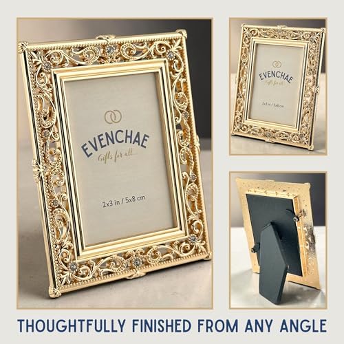 2x3 Mini Picture Frame: Gold Filigree + Clear Rhinestones - Image 7
