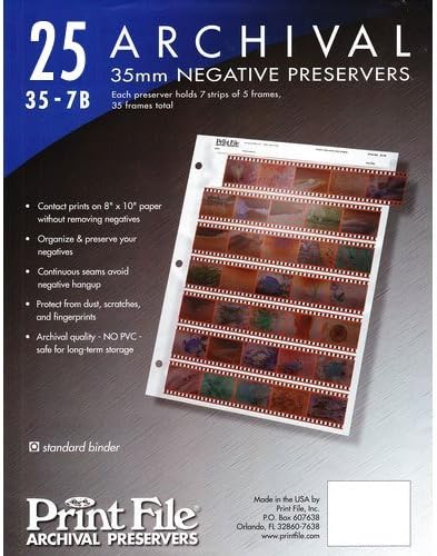 3 x Archival Storage Sheets 35-7B25 for 35mm Film Negatives 7 Strips 25 Pack by PrintFileArchivalStorage