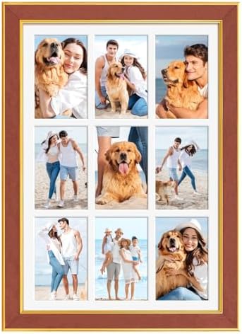 Suede 13.5x19.5 Picture Frame Display 9 Opening 4x6 Picture Frames Collage Wall Decor with Mat,Multi Photo Frame for Plexiglass,Wall Decor,1Pack,Brown - Image 3