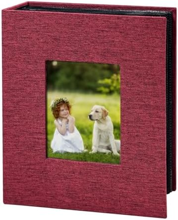 Photo Album 4x6 with 200 Pockets, Slip-in Picture Albums, Linen Cover Memory Book with Front Window, Black Page Vertical Photo Book for Wedding, Family, Anniversary, Baby, Vacation(Red) by HenPisen