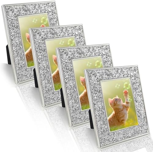 2x3 Picture Frames, Small Real Glass Frame, Glitter Mini Photo Frames for Tabletop, Classy Home Décor & Gift (Silver, 4 Pack) by ACHAVINM