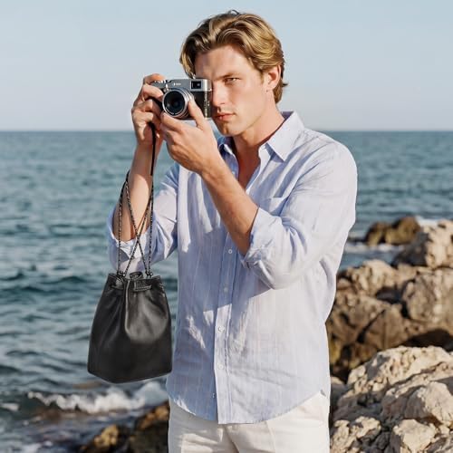 S-ZONESoft Leather Camera Insert Bag Drawstring Camera Pouch DSLR Lens Case - Image 7