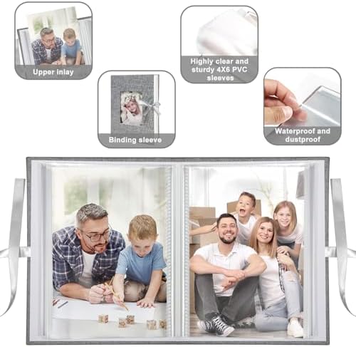 Photo Album 4x6 100 Pockets, Slip-in Picture Albums, Linen Cover Top Loader Vertical Pockets Albums for Baby, Kids Boy Girls, Wedding, Family, Anniversary, Grey - Image 4