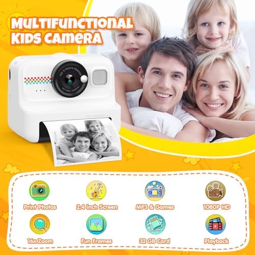 HiMont Kids Instant Print Camera, 1080P HD Kids Camera Instant Print with 3 Rolls Print Paper & 32GB Card, Ideal Kid Toys Gifts for Boys & Girls Age 3-14 (Black) - Image 2